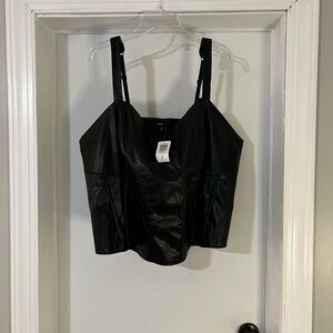 NWT Torrid  Black Grunge Gothic Punk Biker Faux Leather Corset Crop Top Cami 4X